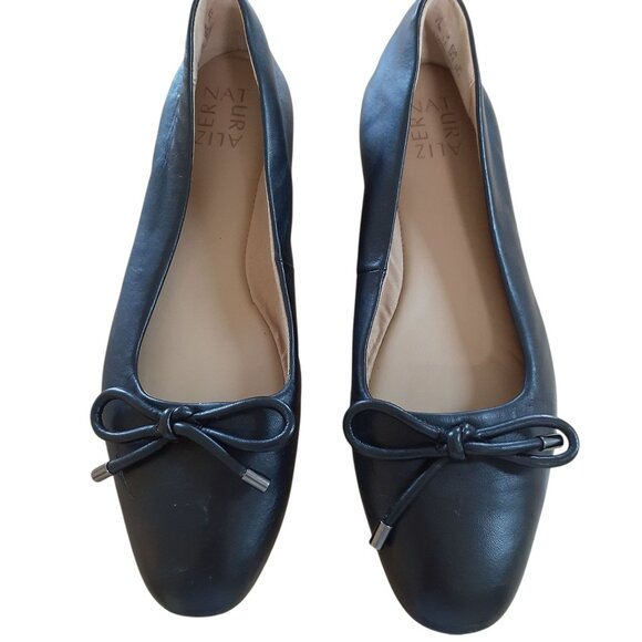 Naturalizer Leather Ballet Flats Shoes Womens Size 8.5 Black Bow Slip On - Picture 1 of 6